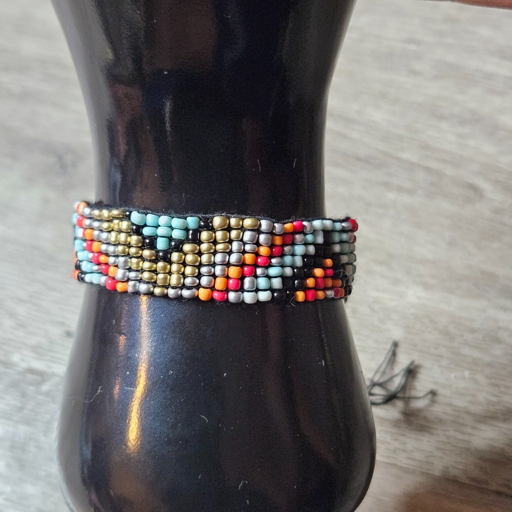 handcrafted loom-woven seed bead bracelet colorful geometric adjustable